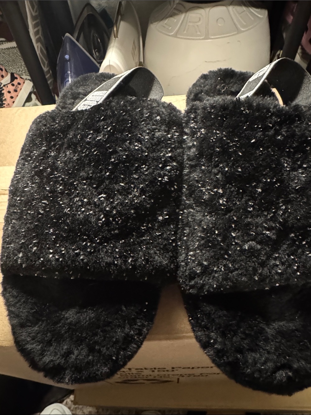 UGG Black Fuzz Slide Slippers
